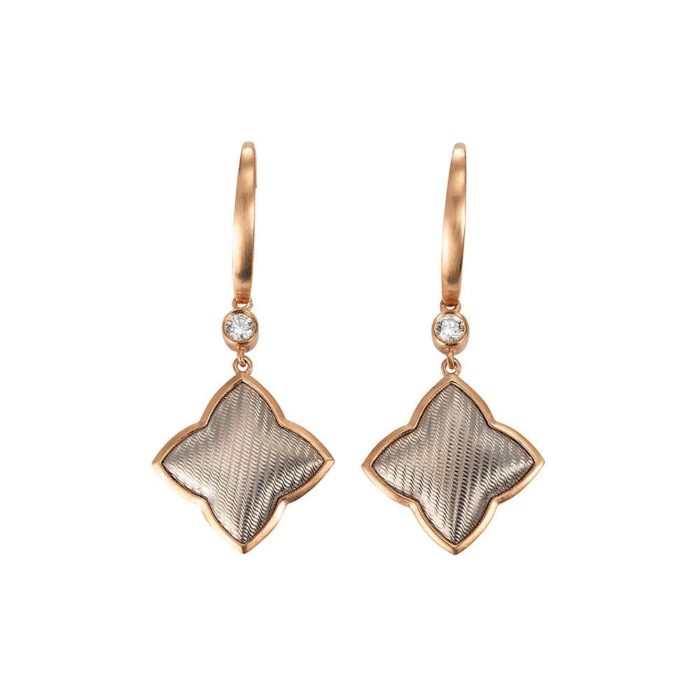 Diamond-set gold earrings with guilloche
