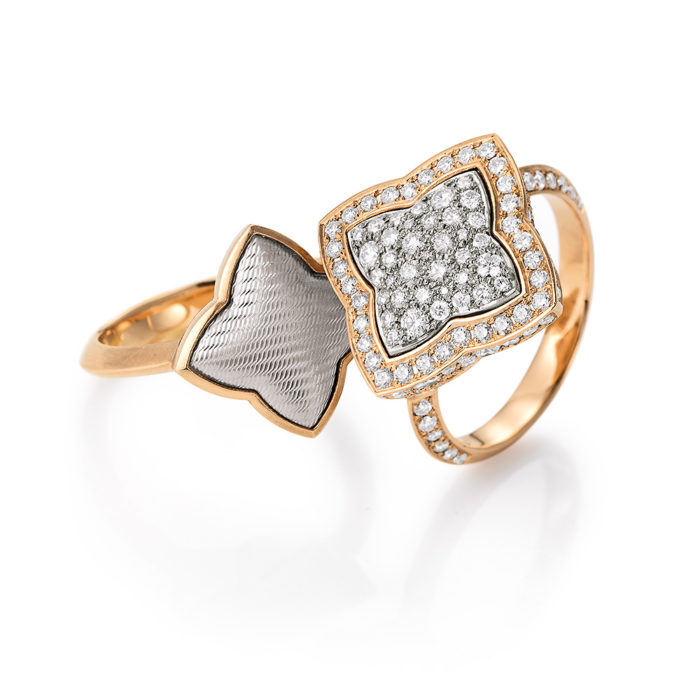 Diamond set Gold-Ring with guilloche