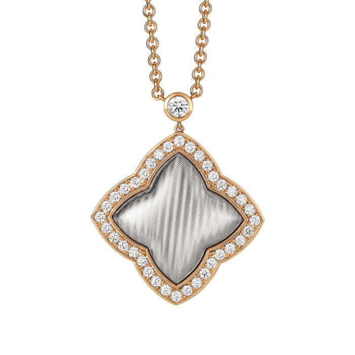 Diamond-set gold necklace with guilloche
