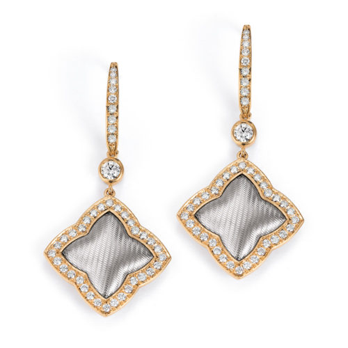 Diamant-besetzte Gold-Ohrringe mit Guilloche