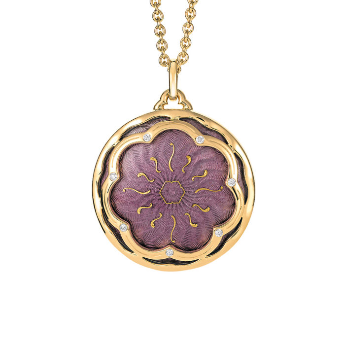Gold pendant with purple enameled guilloche