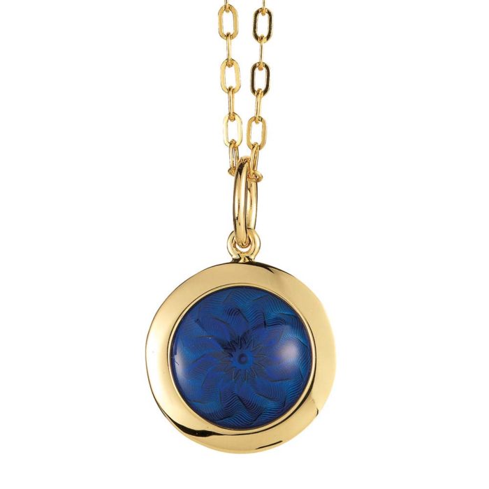 Gold pendant with blue enameled guilloche