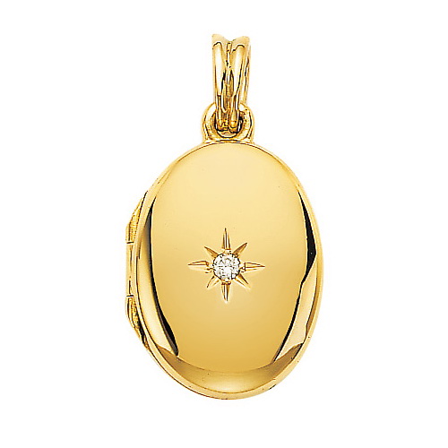 yellow gold, oval locket-pendant with diamonds