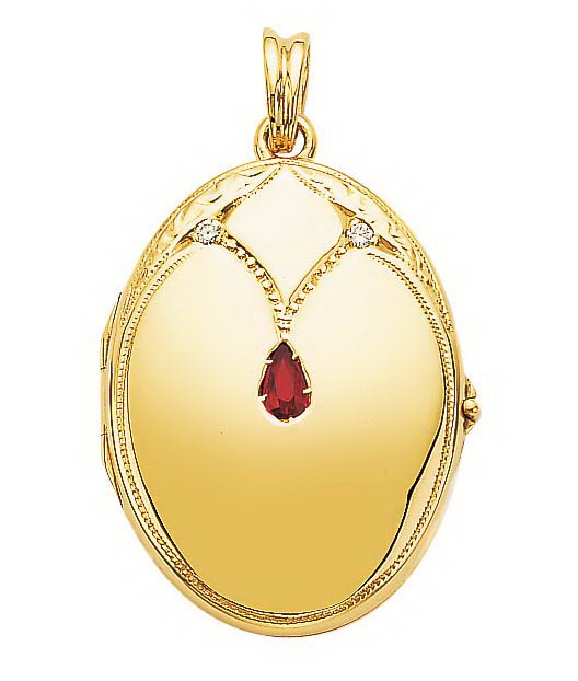 yellow gold, oval locket-pendant with diamonds and ruby