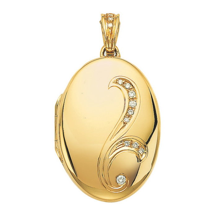 yellow gold, oval locket-pendant with diamonds