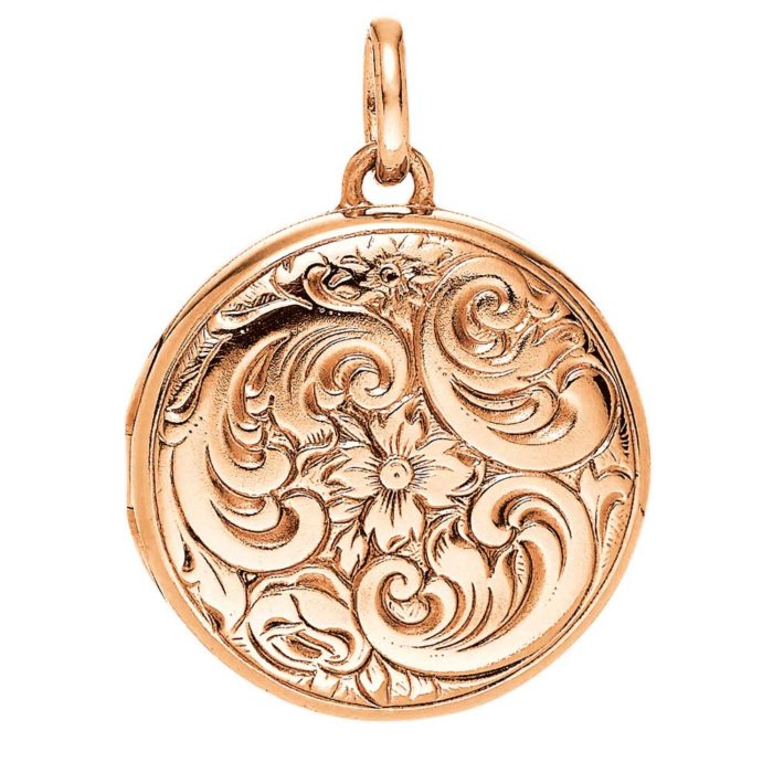 rose gold, round locket-pendant with Viennese engraving