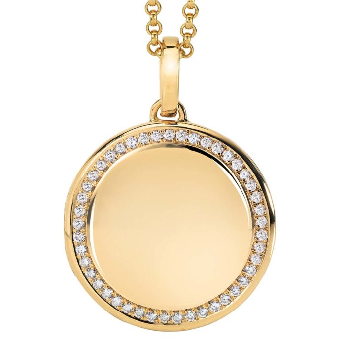 yellow gold, round, locket-pendant wit diamonds
