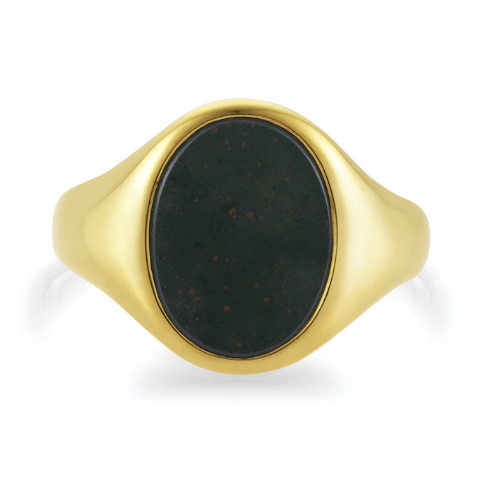 yellow gold signet-ring with oval heliotrope-bloodstone, without engraving