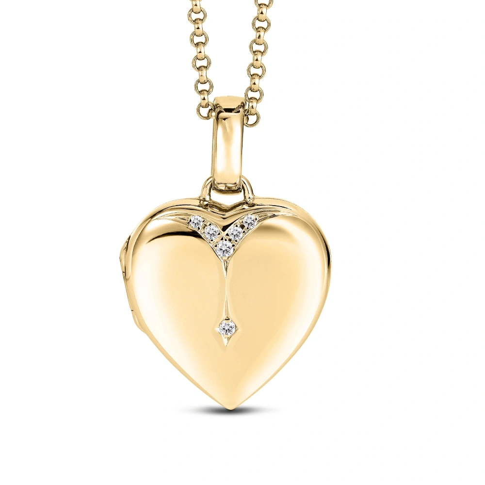 Herzförmiges Medaillon-Collier in Gelbgold verziert mit Brillanten