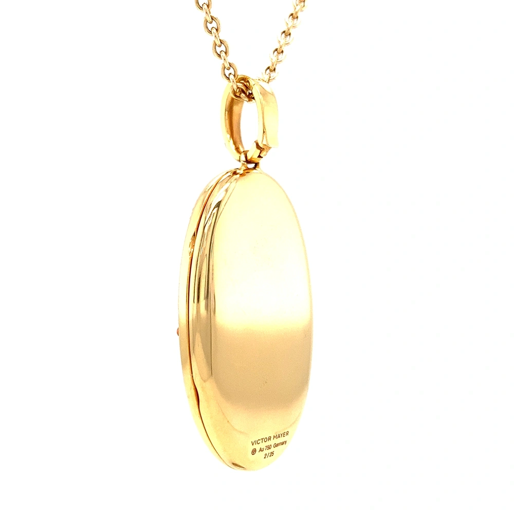 Ovaler Anhänger aus Roségold, mit brauner Farbe, sowie mit Brillanten und orangefarbenen Edelsteinen verziert