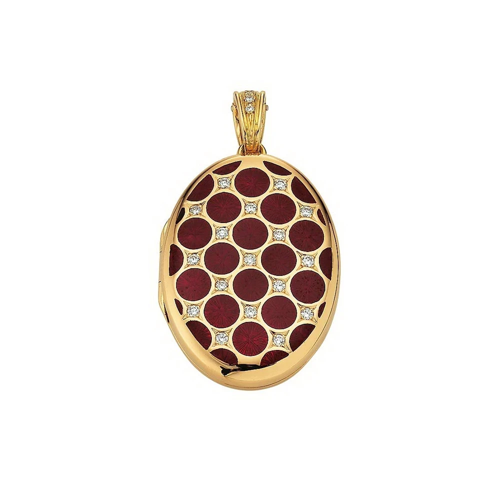 Ovales Medaillon-Collier in Gelbgold und gemustert mit roten kreisen