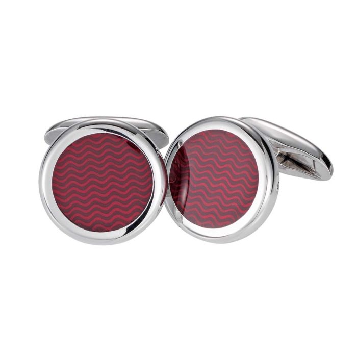 round sterling silver cufflinks with red enamel lacquer