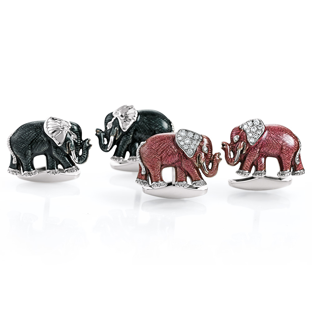 Diamantbesetzte-rosa-emaillierte-Gold-Manschettenknöpfe-Elefant