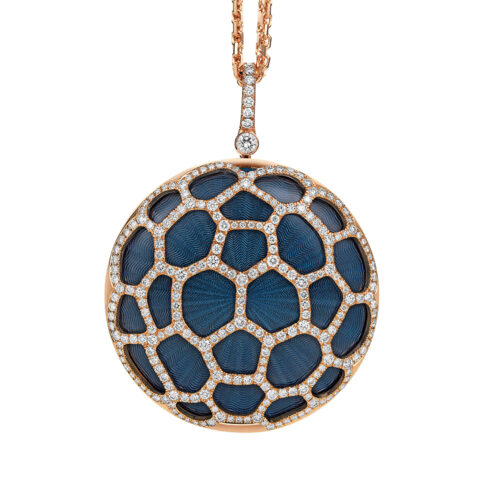 Gold Victor Mayer Constance Pendant with blue enamel and diamonds