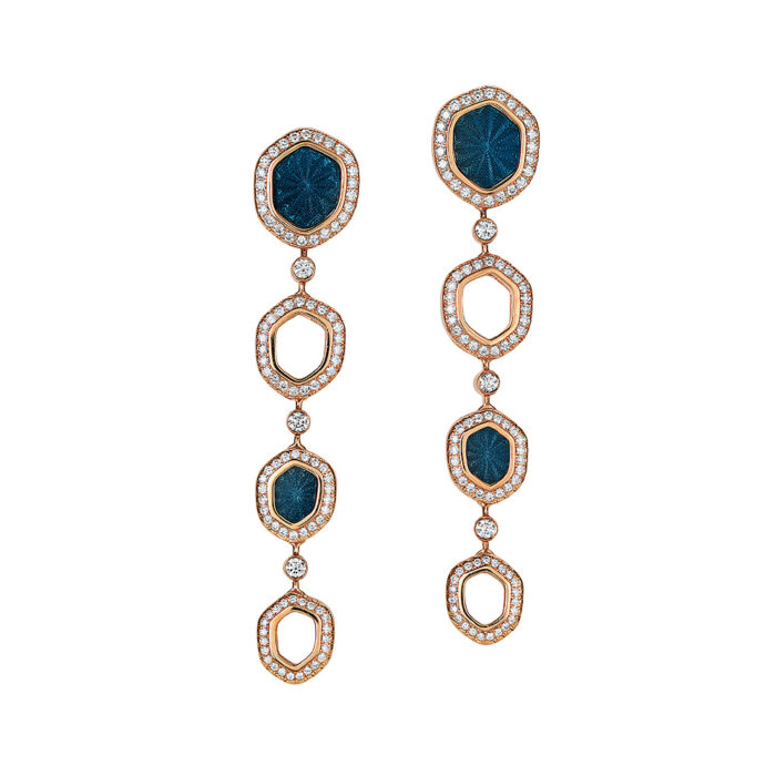 Gold Victor Mayer Earrings with diamonds and guilloche enamel