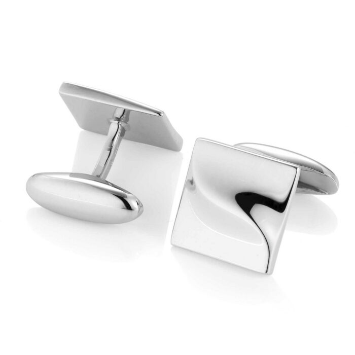 Victor Mayer square silver cufflinks wave polished