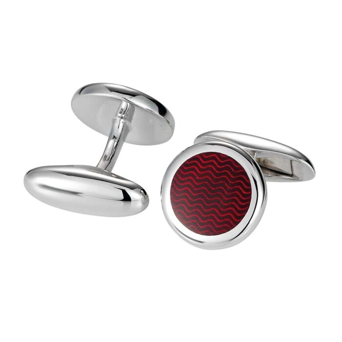 Victor Mayer silver polished cufflinks red inlay