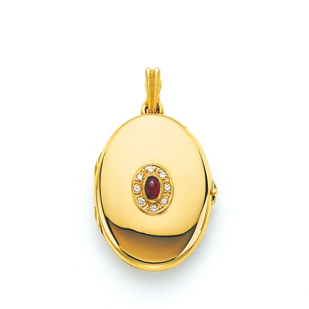 Ovales Medaillon-Collier in Gelbgold mit Edelsteinen und Brillanten