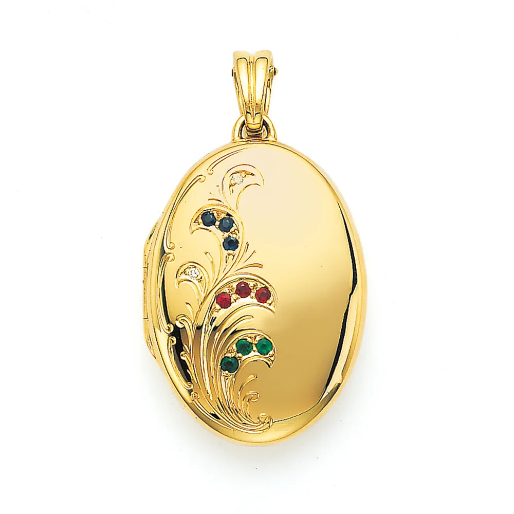 Ovales Medaillon-Collier in Gelbgold mit Edelsteinen und Brillanten