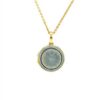 Round medallion pendant in 18k yellow gold with pale blue and dark blue glass guilloche enamel