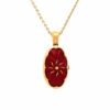 Oval Locket 18k Yellow Gold Red Guilloche Vitreous Enamel & 18k Gold Paillons