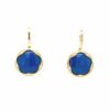 Petrol Blue Guilloche Enamel Earrings in 18k Rose Gold 10 diamonds total 0,15 ct
