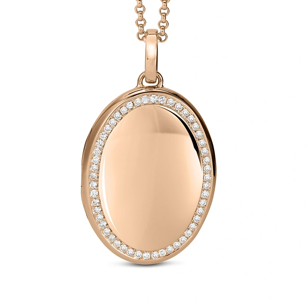 Ovales Medaillon-Collier in Roségold verziert mit einem Ring aus Brillanten