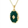 Oval Locket Emerald Green Vitreous Enamel 18k Yellow Gold 25 Diamonds 0.29 ct