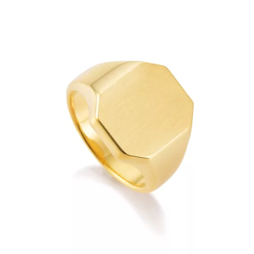 " Yellow gold octagonal signet ring 11.0 x 13.2 mm - without engraving" Bird's eye view from the left