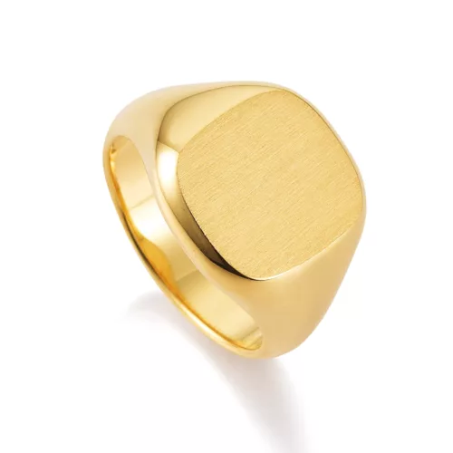 Yellow gold signet ring rectangular with rounded sides 14.3 x 12.4 mm - without engraving Bird's eye view from the left