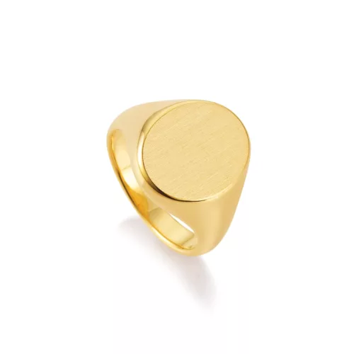 Yellow gold oval signet ring 13.5 x 10.5 mm - without engraving Bird's eye view from the left