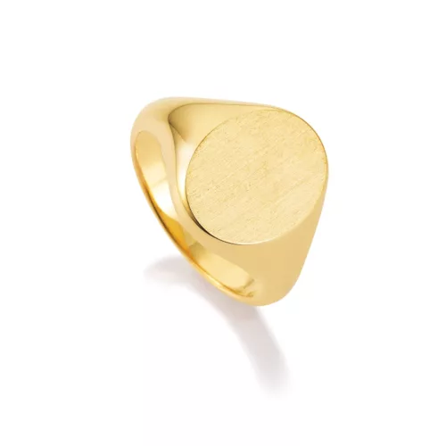 Yellow gold oval signet ring 15.5 x 12.5 mm - without engraving Bird's eye view from the left