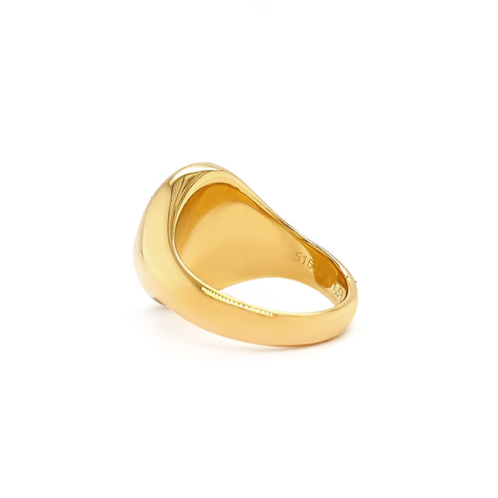 Yellow gold oval signet ring 13.5 x 10.5 mm - without engraving Rear side view from left