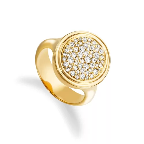 Oval signet ring, yellow gold, diamonds, engraved outline