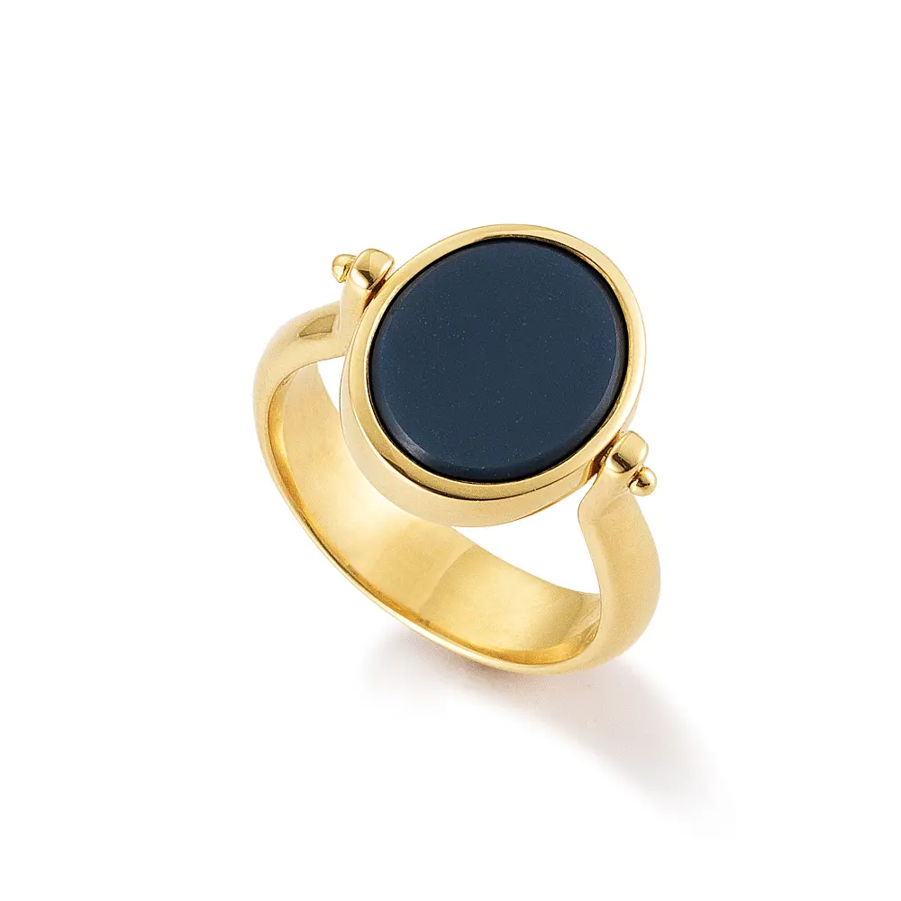 Oval signet ring, yellow gold, blue gemstone