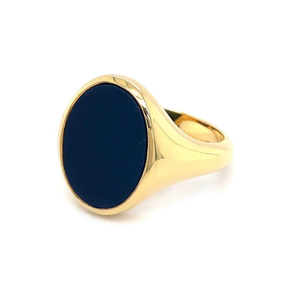Siegelring aus Gelbgold mit ovalem und blauem Edelstein