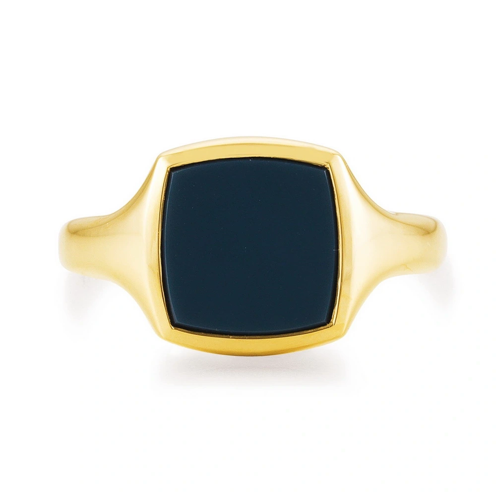 Siegelring in Gelbgold blauer Edelstein quadratisch mit gerundeten Seiten