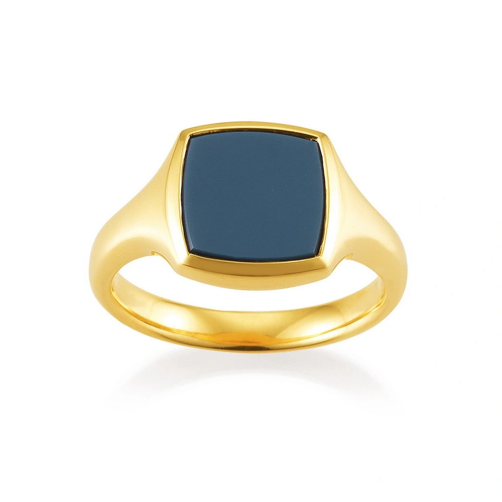 Siegelring in Gelbgold blauer Edelstein quadratisch mit gerundeten Seiten