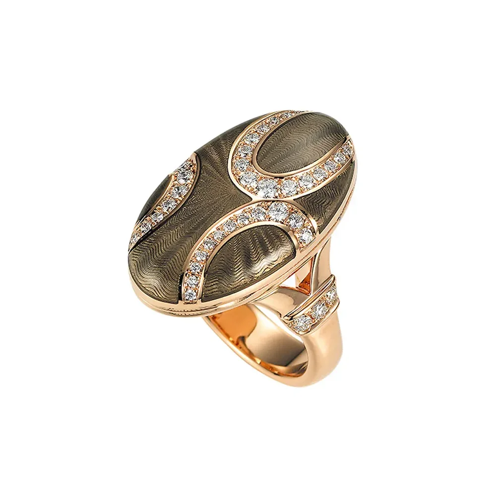 Ovaler Ring aus Roségold mit grauer Farbe verziert mit Brillanten