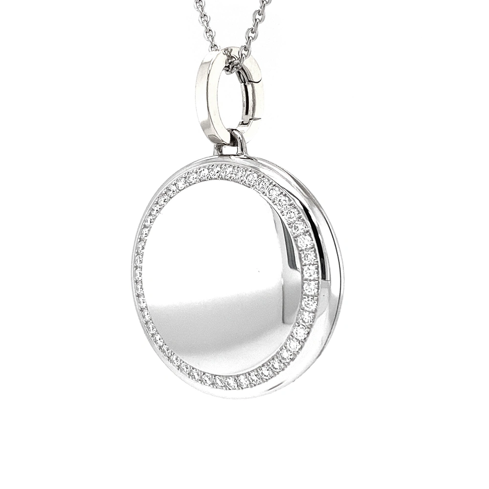 Rundes Medaillon-Collier in Weißgold verziert mit einem ring aus Brillanten