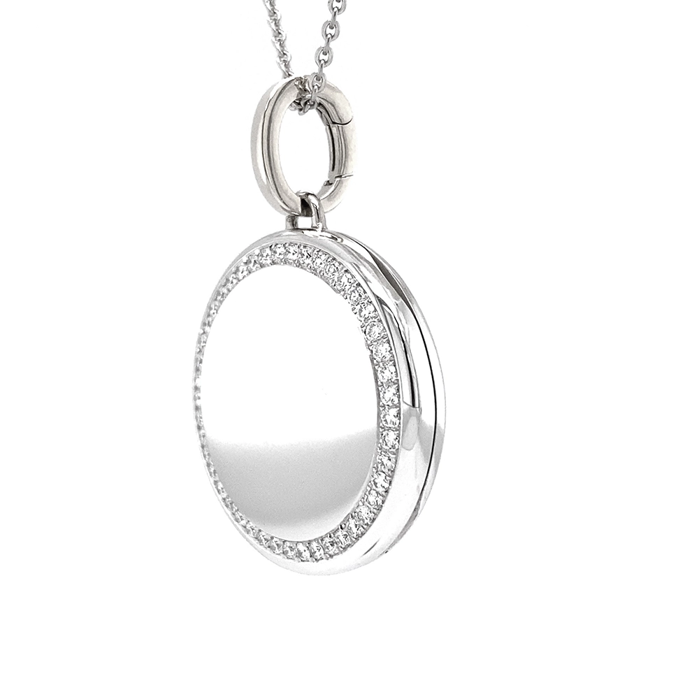 Rundes Medaillon-Collier in Weißgold verziert mit einem ring aus Brillanten