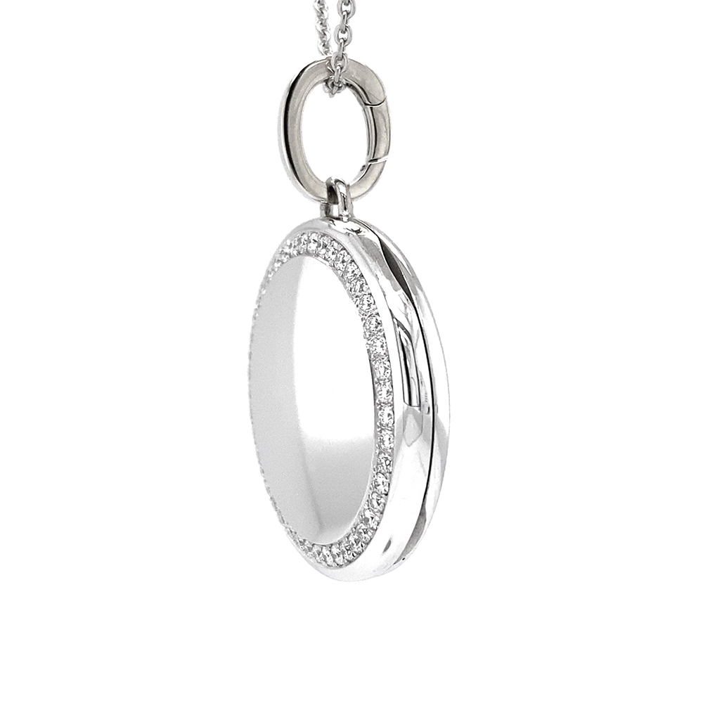 Rundes Medaillon-Collier in Weißgold verziert mit einem ring aus Brillanten