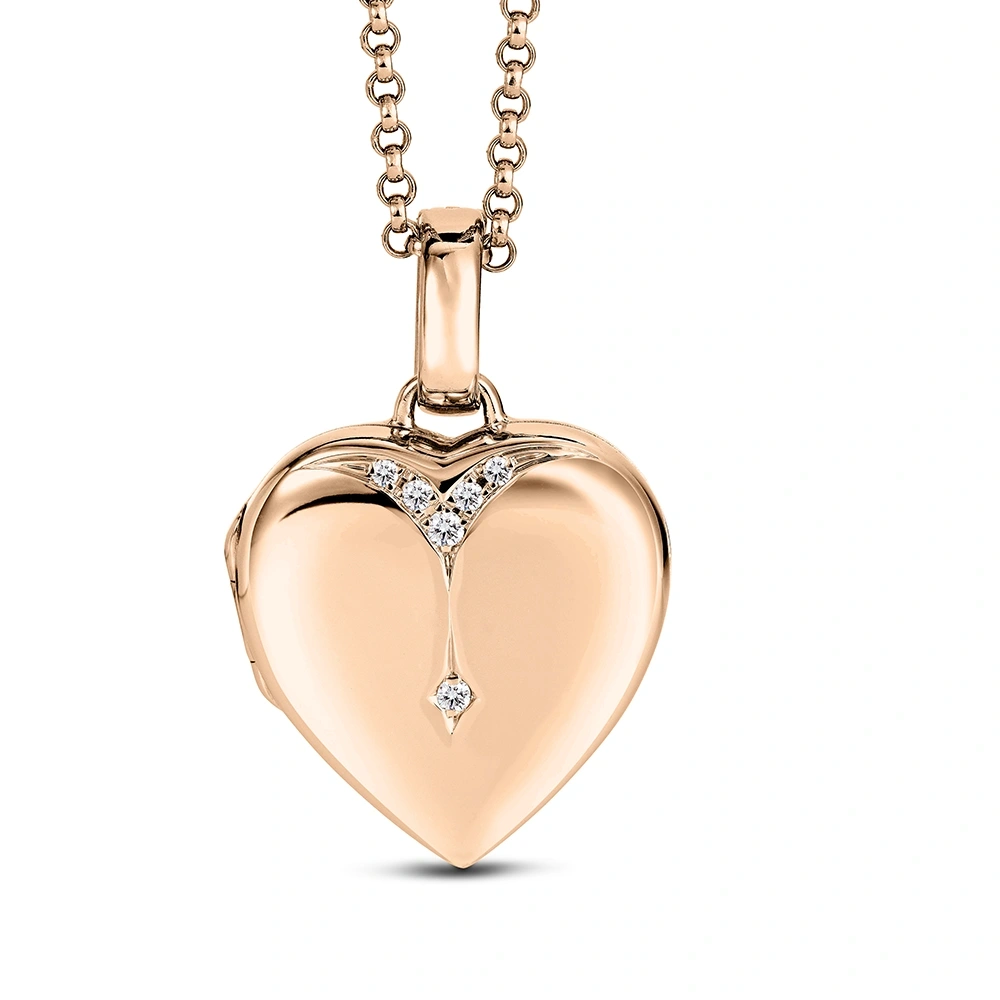Herzförmiges Medaillon-Collier in Roségold verziert mit Brillanten