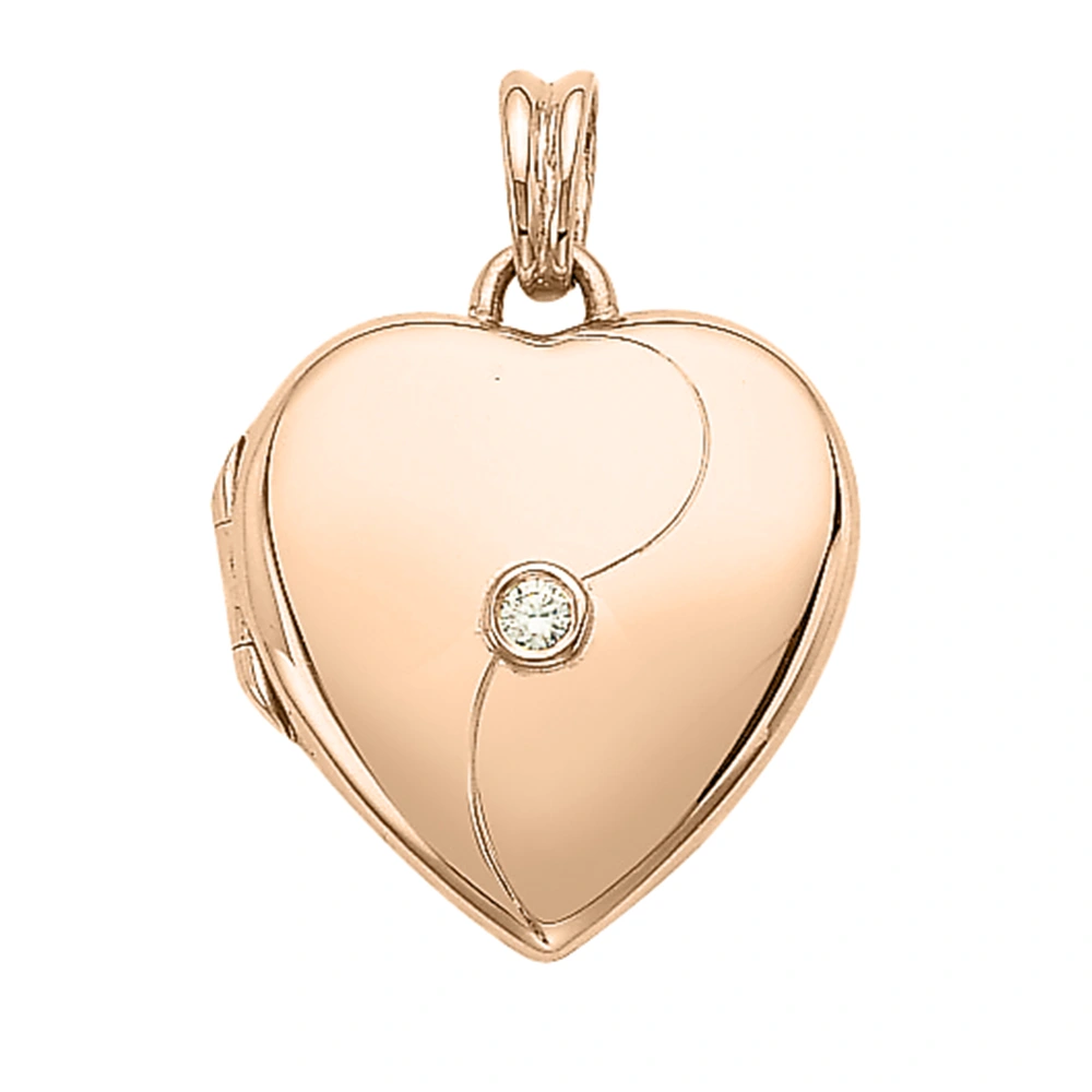 Herzförmiges Medaillon-Collier in Roségold mit einem Brillant