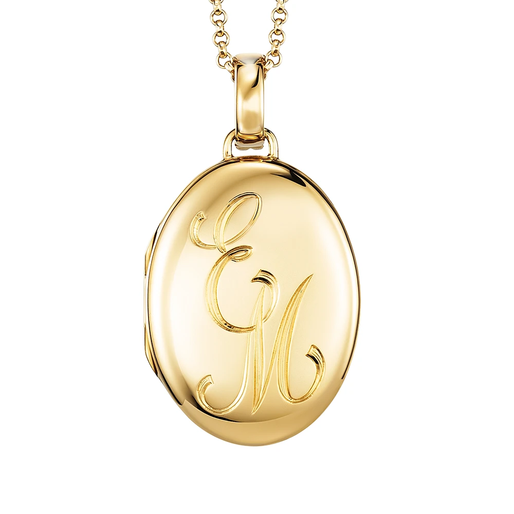 Ovales Medaillon-Collier in Gelbgold mit einer Gravur