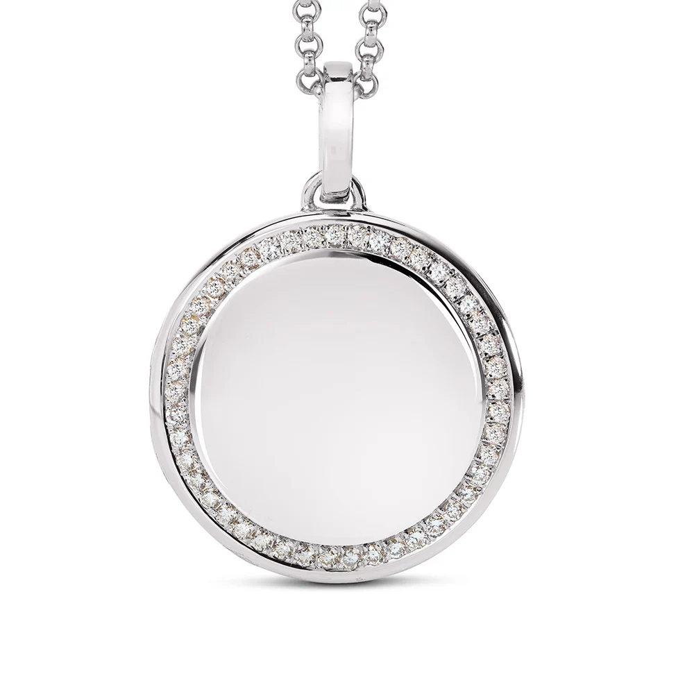 Rundes Medaillon-Collier in Weißgold verziert mit einem ring aus Brillanten