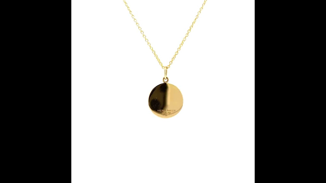 DE Pendant Diskos, 18k yellow gold, medium blue enamel, star-shaped gold paillon, Ø 15 mm, v1728-mb-102 