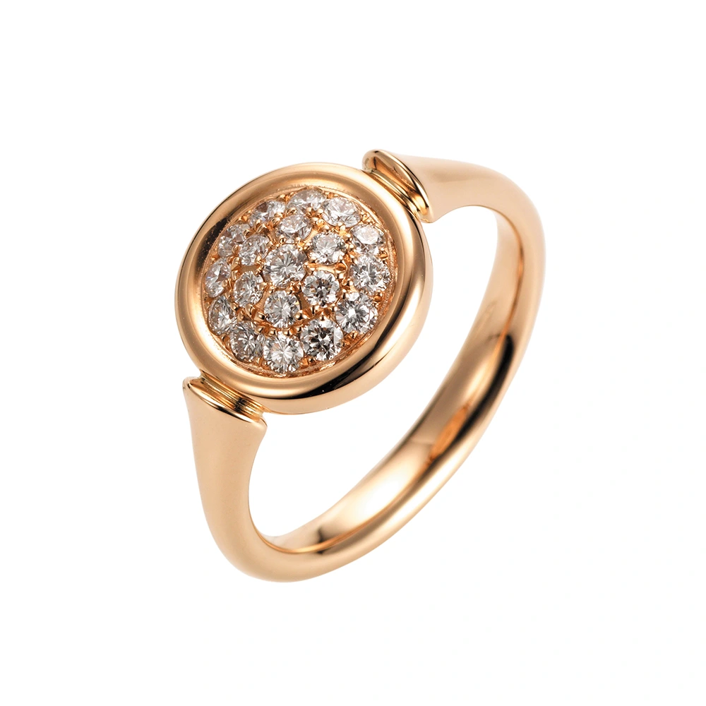 Ring Candy aus Roségold mit Pavé aus 19 Brillanten, kunstvoll im Pavé-Design gefasst, 11 mm Durchmesser.