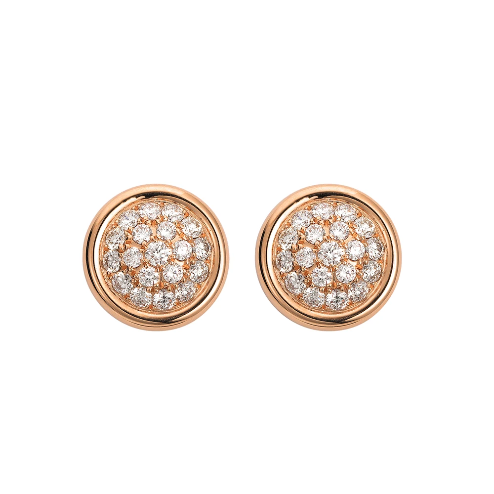 Ohrstecker Candy aus Roségold mit rundem Pavé, das 38 Brillanten umfasst. Die Brillanten sind dicht angeordnet und von einem abgerundeten Rand umrahmt, 11,6 mm Durchmesser.