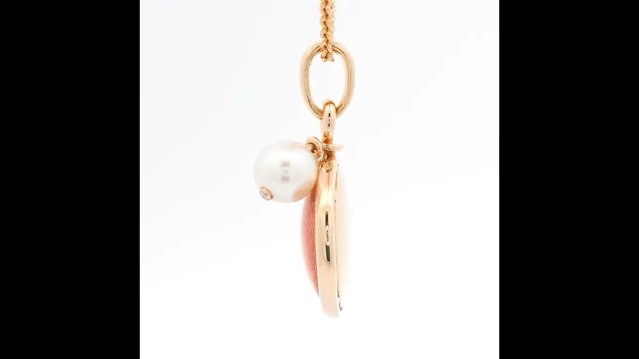  Pendant Candy, 18ct rose gold, pink enamel, 2 Akoya pearls, 1 diamond, 17.6 mm, v1541-ro-29-00-106 